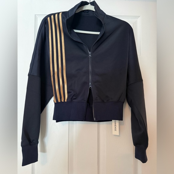 Commense Navy Quadruple Stripe Cropped Sweatshirt Size XS NWT - Picture 3 of 4